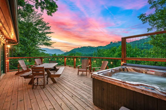 After a busy day of exploring the Smoky Mountains, unwind in the hot tub as you enjoy the view!